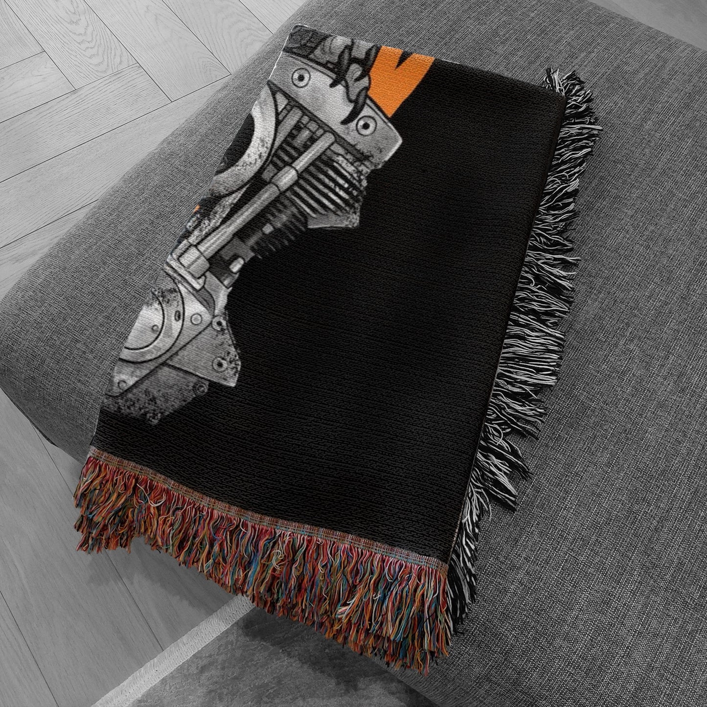 Flaming shovelhead Woven Blanket