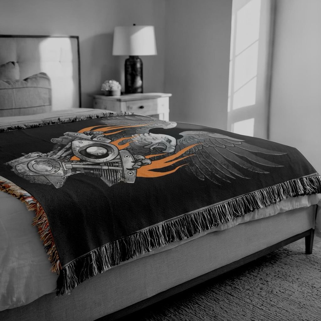 Flaming shovelhead Woven Blanket
