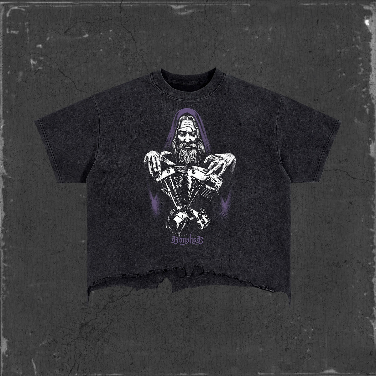 MOTOWIZARD Vintage Wash Boxy Distressed Hem T-Shirt
