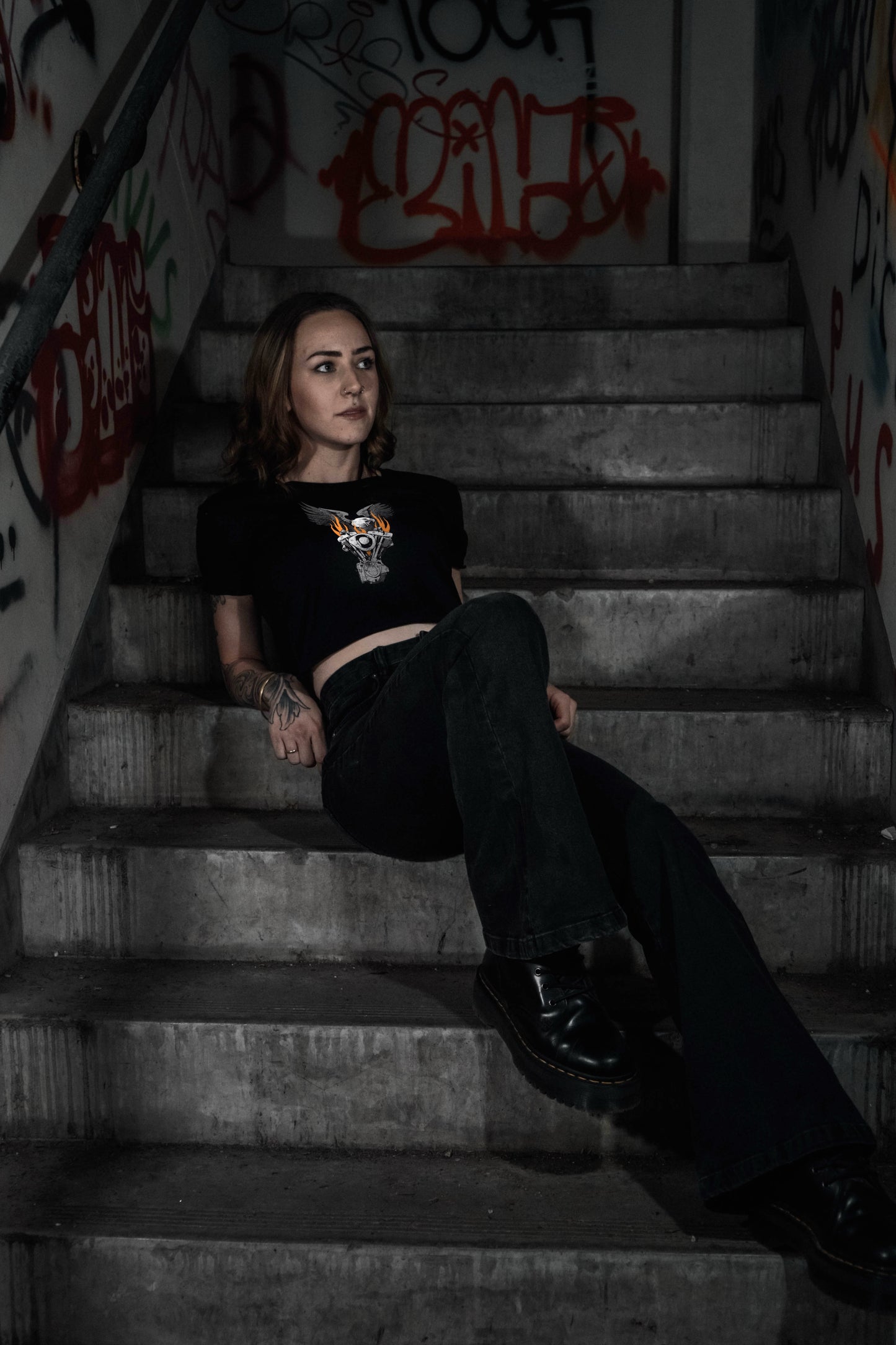 Flaming shovelhead crop top