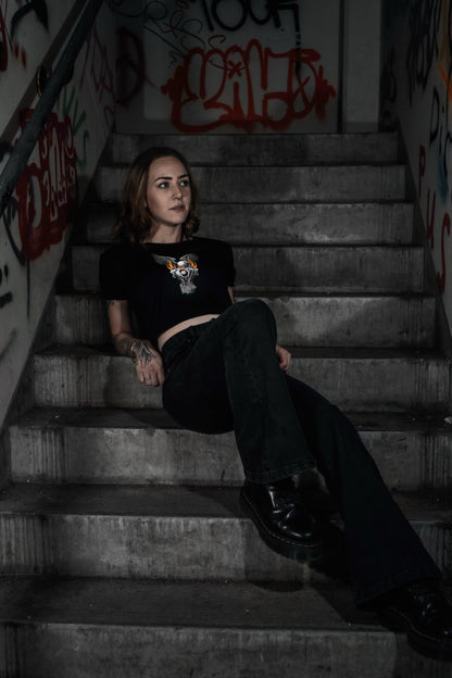 Flaming shovelhead crop top