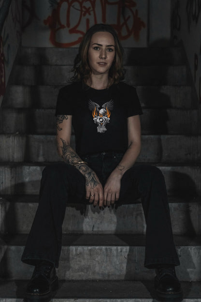 Flaming shovelhead crop top