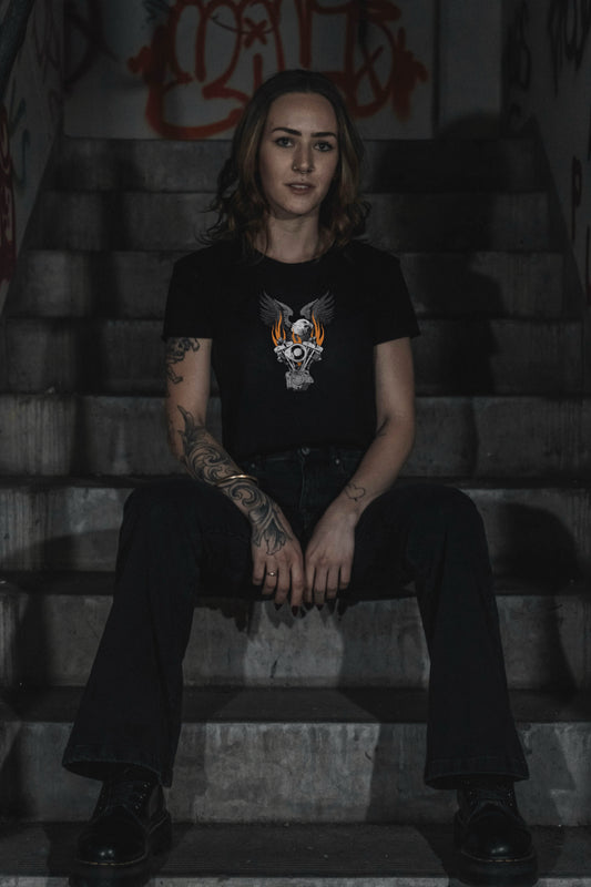 Flaming shovelhead crop top