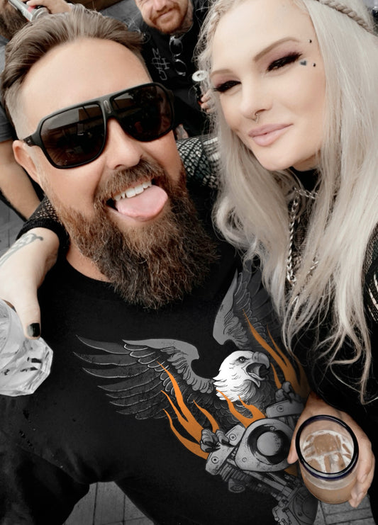 FLAMING SHOVELHEAD T-SHIRT (front & back)