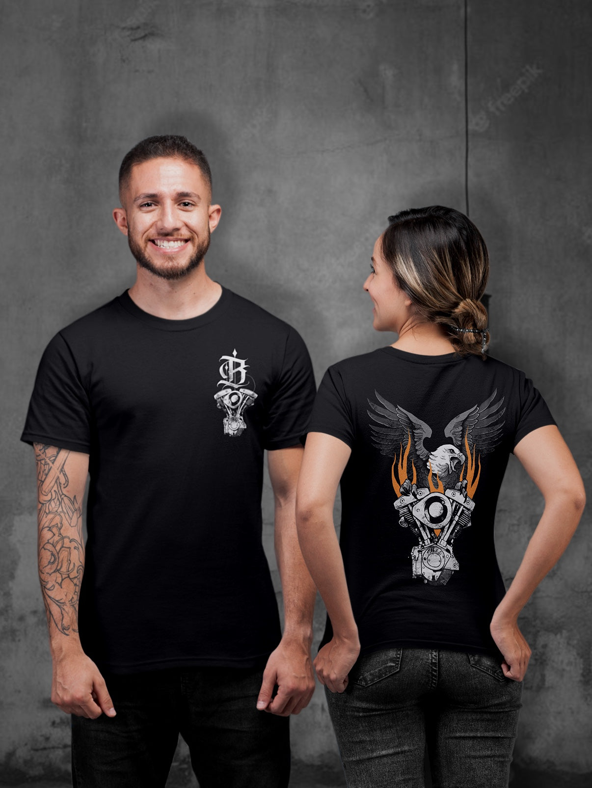 FLAMING SHOVELHEAD T-SHIRT (front & back)