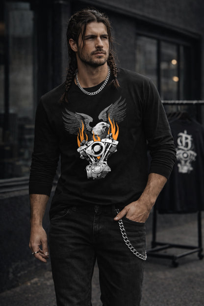 FLAMING SHOVELHEAD LONG SLEEVE TEE (front & back)