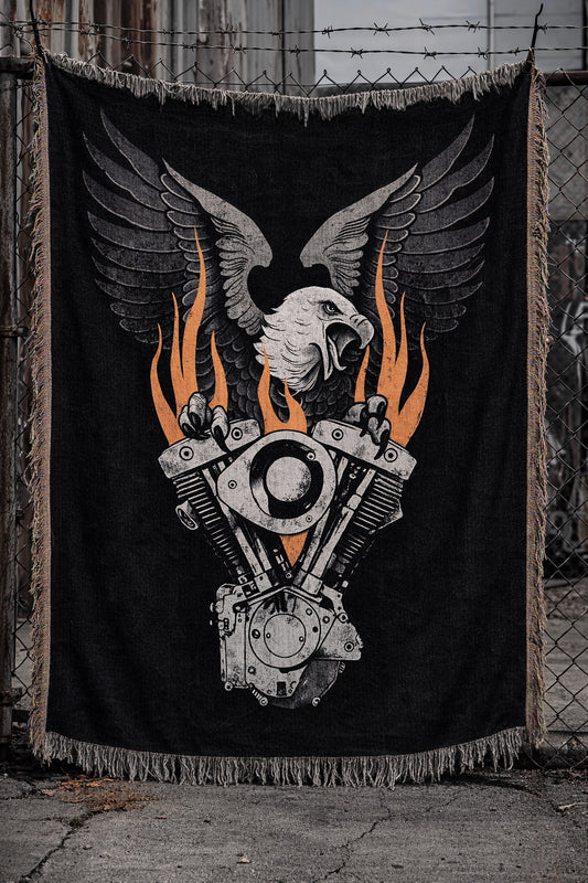 FLAMING SHOVELHEAD WOVEN BLANKET