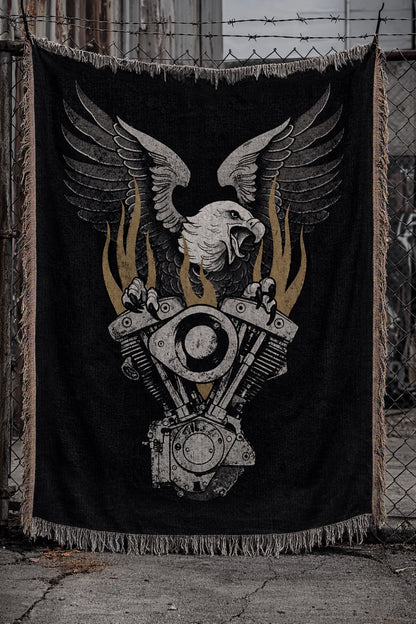 FLAMING SHOVELHEAD WOVEN BLANKET