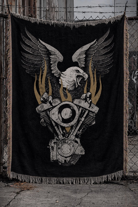 FLAMING SHOVELHEAD WOVEN BLANKET