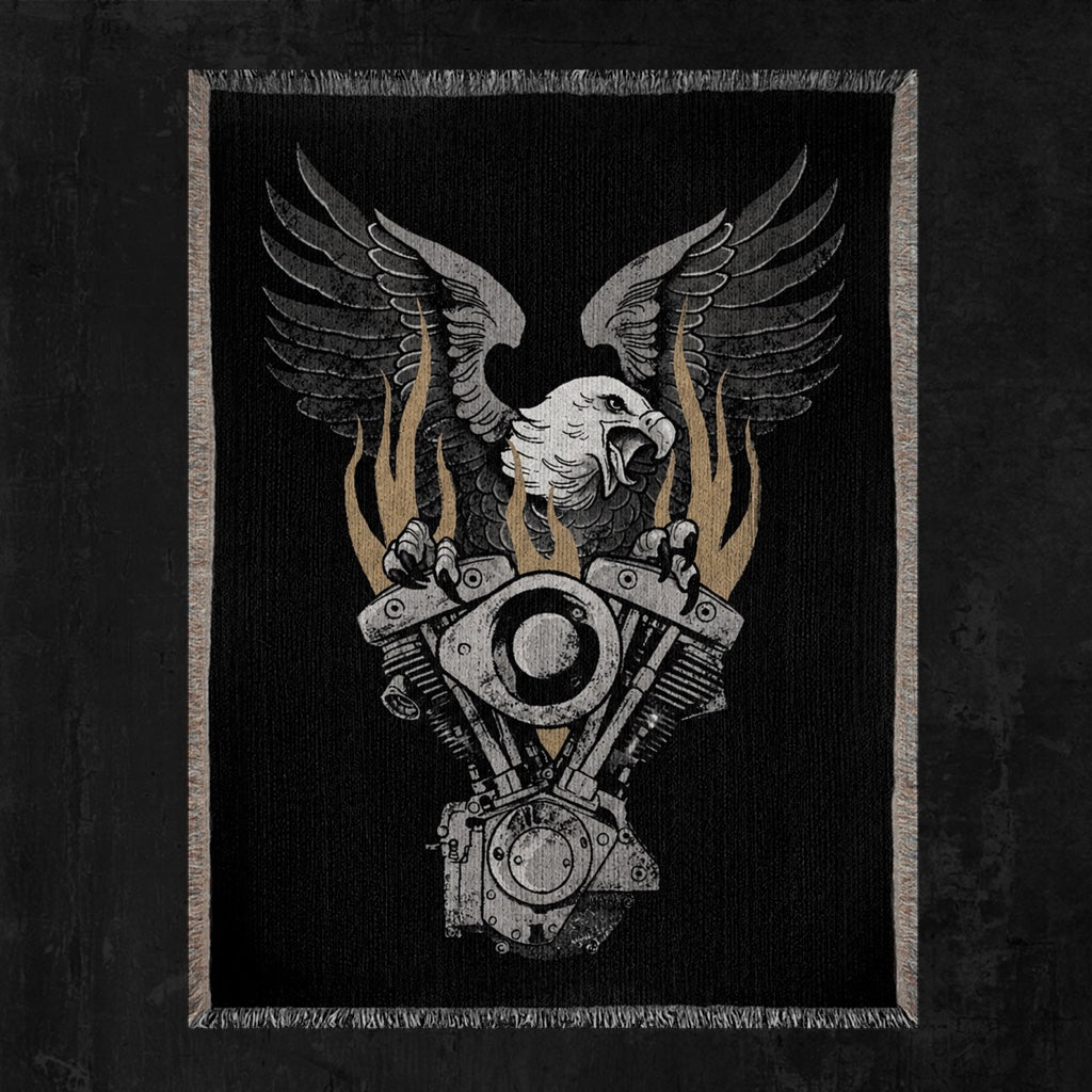 FLAMING SHOVELHEAD WOVEN BLANKET