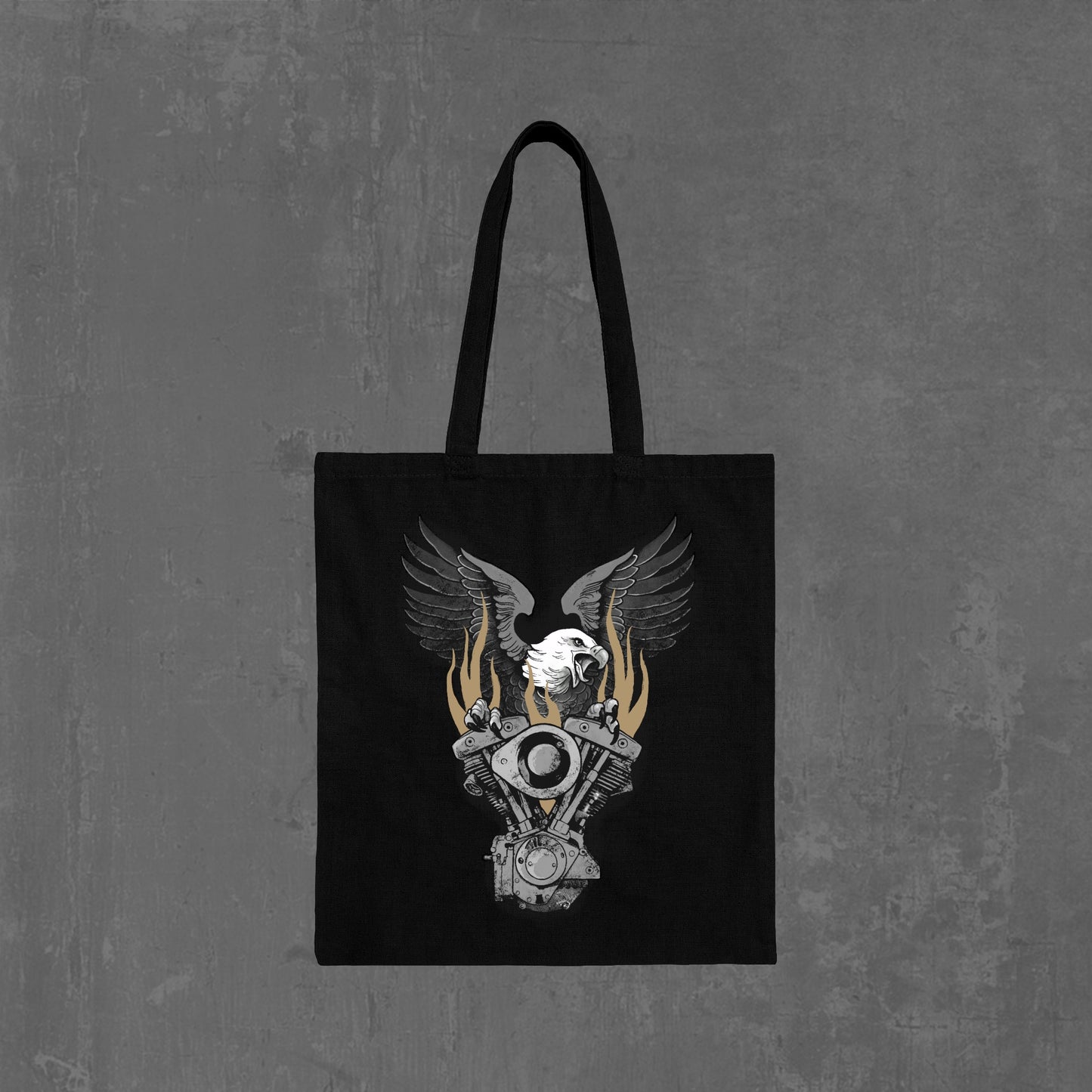 FLAMING SHOVELHEAD TOTE BAG