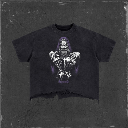 MOTOWIZARD Vintage Wash Boxy Distressed Hem T-Shirt