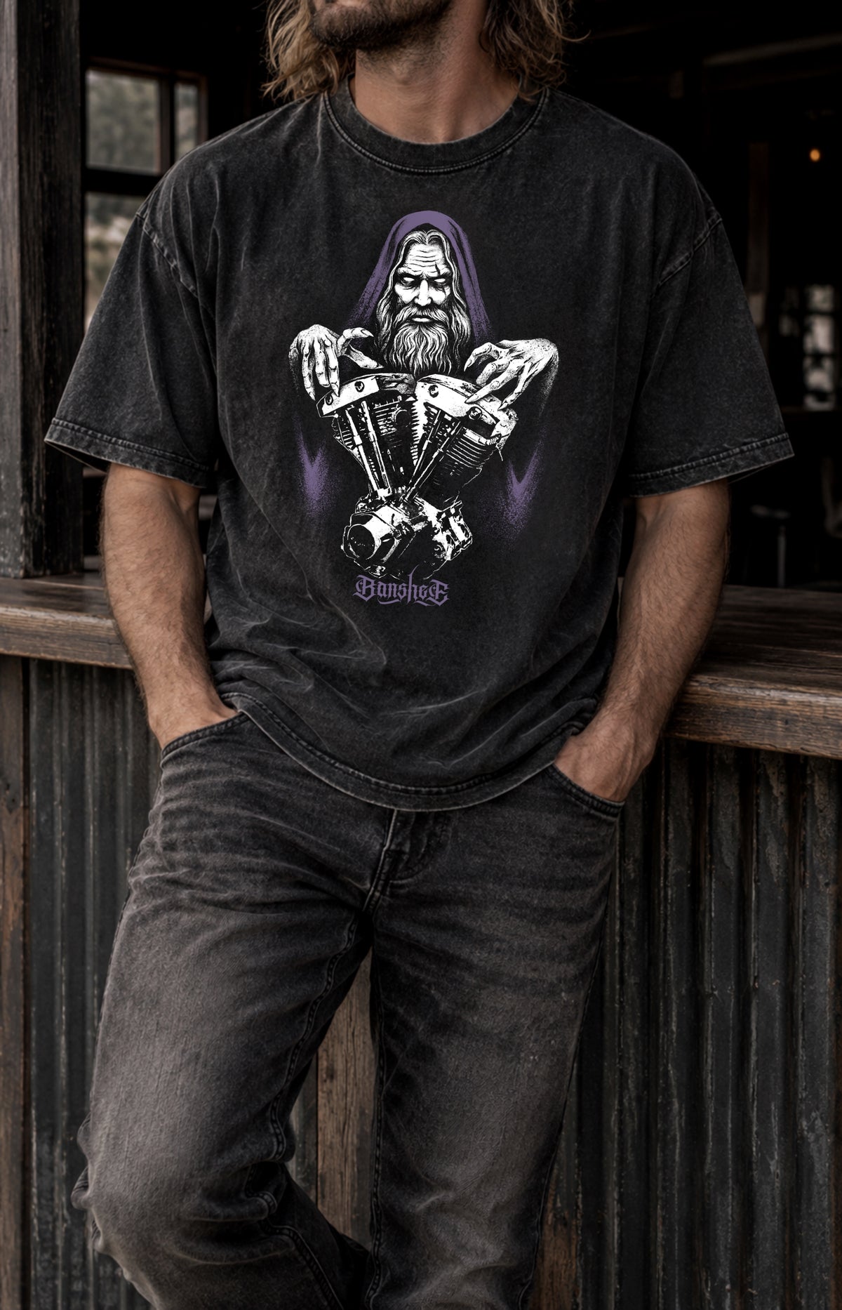MOTOWIZARD Snow Washed Oversized Cotton T-Shirt