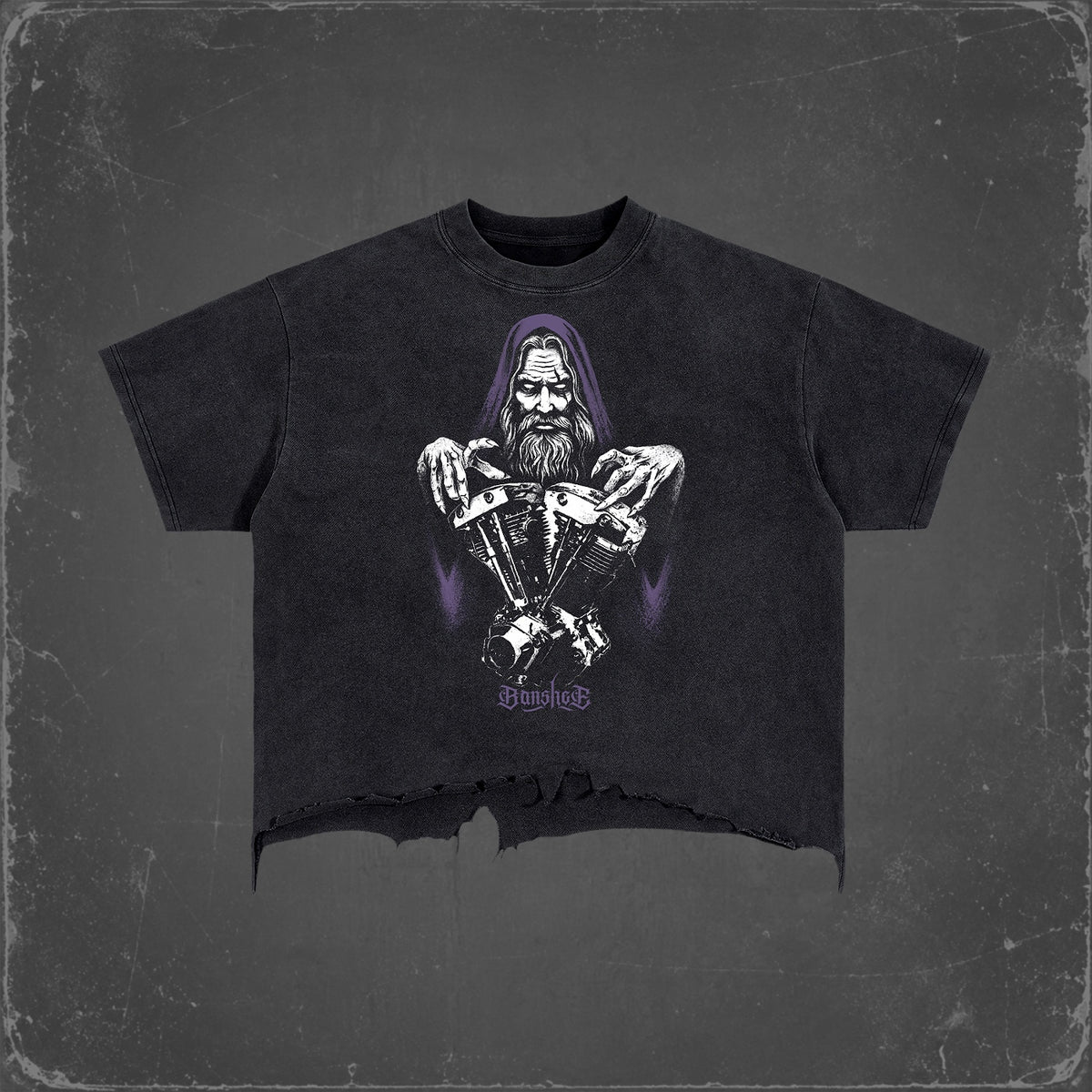 MOTOWIZARD Vintage Wash Boxy Distressed Hem T-Shirt