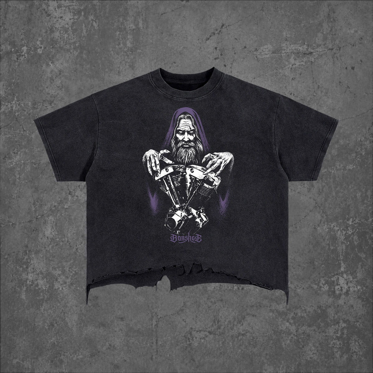 MOTOWIZARD Vintage Wash Boxy Distressed Hem T-Shirt