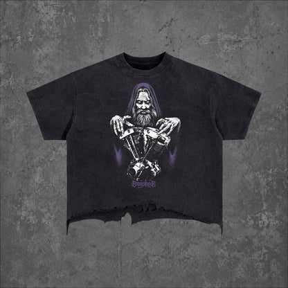 MOTOWIZARD Vintage Wash Boxy Distressed Hem T-Shirt
