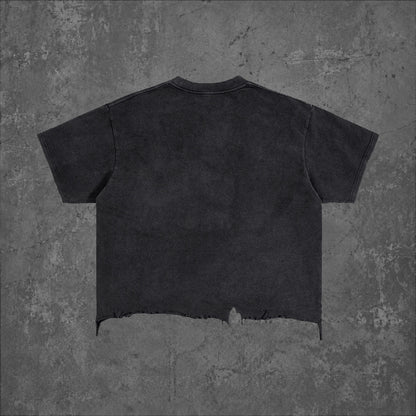 MOTOWIZARD Vintage Wash Boxy Distressed Hem T-Shirt