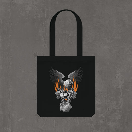 Flaming shovelhead tote bag