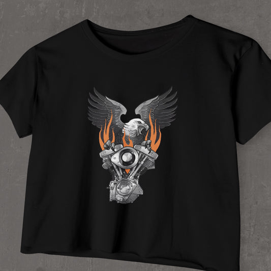 Flaming shovelhead crop top
