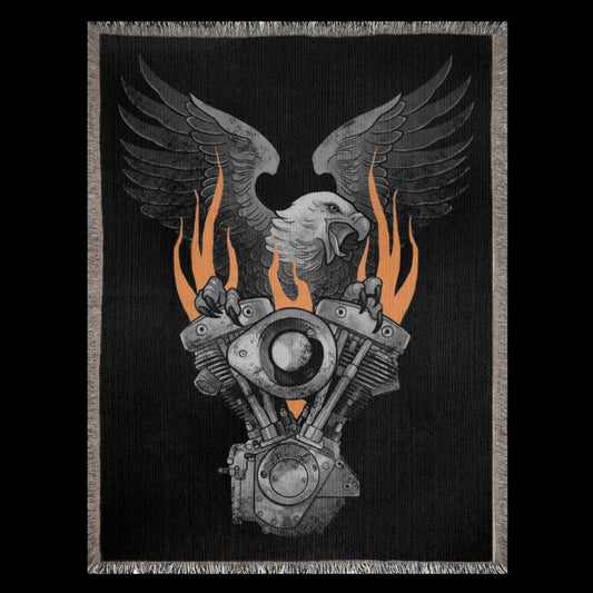 Flaming shovelhead Woven Blanket