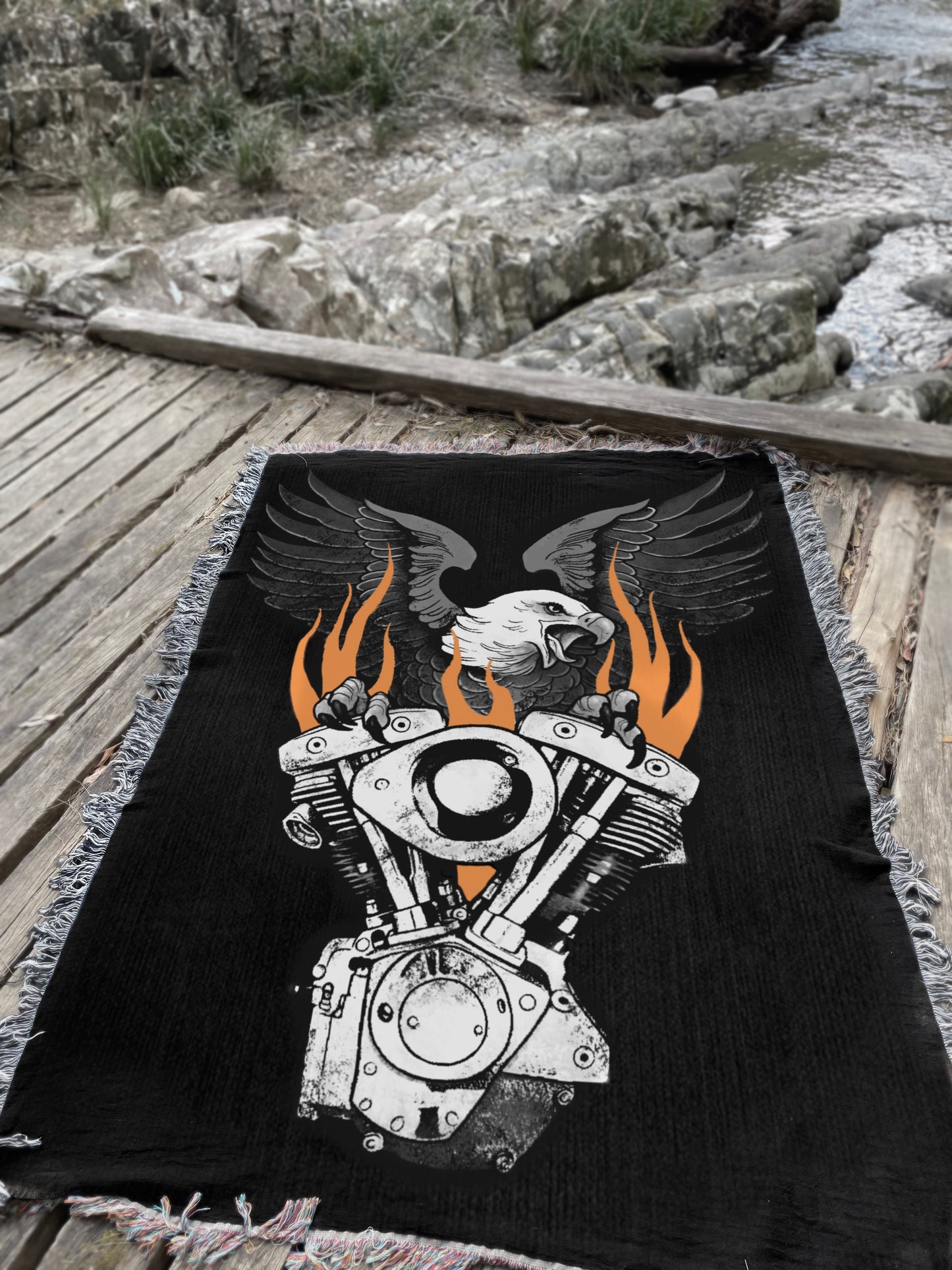 Flaming shovelhead Woven Blanket