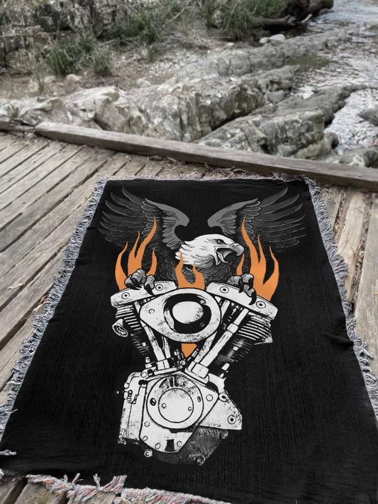 Flaming shovelhead Woven Blanket