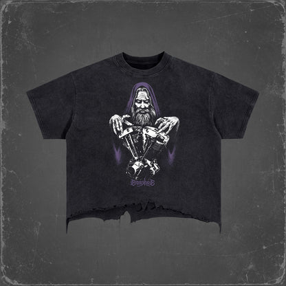 MOTOWIZARD Vintage Wash Boxy Distressed Hem T-Shirt