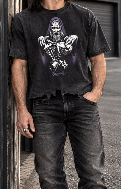 MOTOWIZARD Vintage Wash Boxy Distressed Hem T-Shirt