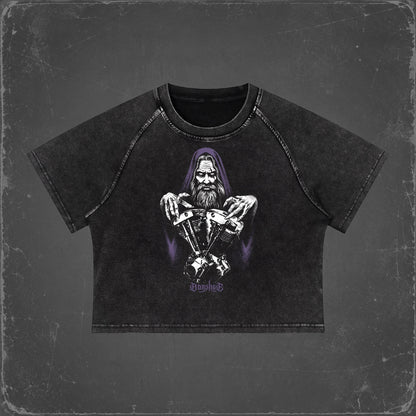 MOTOWIZARD Women's Mineral Wash Raglan Crop T-Shirt